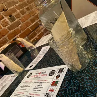 a glass of water on a table