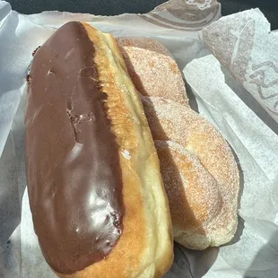 Chocolate bar and sugar donut