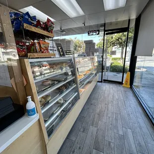 the inside of a bakery