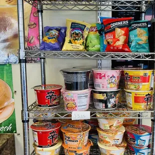 Various snacks and instant soup