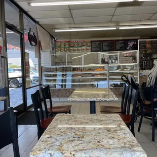 Inside the donut shop.