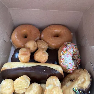 Chocolate bar, glaze, sprinkles, donut holes