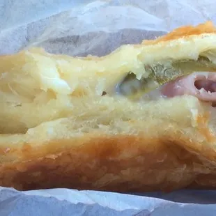 The inside of my ham, cheese &amp; jalapeño croissant. So good, melts in your mouth!