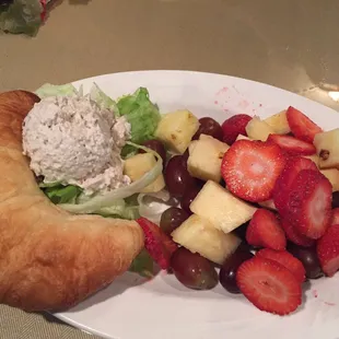 The best! Chicken salad on a croissant with seasonal fruits