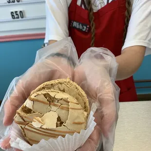 Giant macaron salted caramel ice cream sandwich