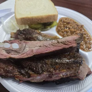2 meat plate (ribs &amp; sliced brisket) with baked beans