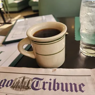 a cup of coffee and a newspaper