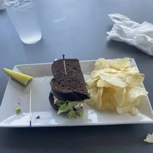 Half of a Chicken Salad sandwich on rye.