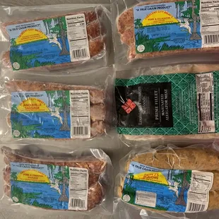 Here are the various sausages and other white meat we carry.