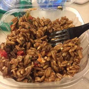Room temperature.  Made me sick.  It wasn&apos;t hot or cold.   Not a food safety person.  But please put this in the fridge.