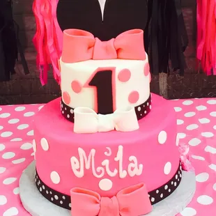 This cake went along with a Minnie Mouse themed first birthday party!