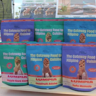 6pc Frozen Lumpia Packs. (Veggie Kare Kare, Jackfruit Adobo, Tofu Menudo)