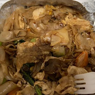 My delicious Chicken  Pad See Ew with Chinese broccoli. I doused it with soy sauce.