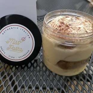 The perfect dessert after a spectacular meal. The yummy tiramisu is in the cooler next to the drinks.