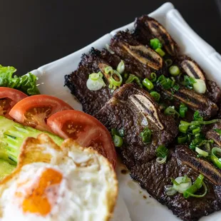 Grilled Beef Short Rib Rice Platter with a Fried Egg