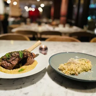 two plates of food on a table