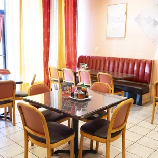 tables and chairs in a restaurant