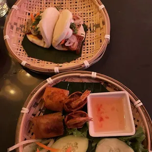 Torpedo Shrimp &amp; Pork Spring Rolls Pork belly bao(forgot the name) Both were amazing!!! Especially the baos, almost bit my own finger off