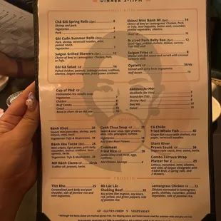 Dinner menu on 7.1.24