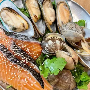Salmon, mussels, &amp; clams