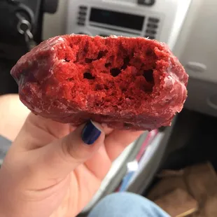 a red velvet donut
