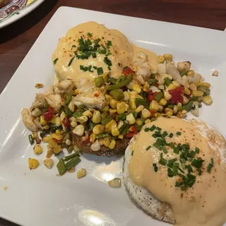 Crab Hash & Fried Green Tomato Eggs Benedict* ** ***