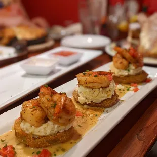 Shrimp on grits with fried green tomatoes