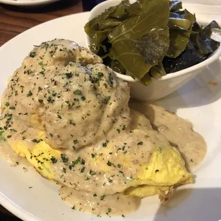 Fried Chicken, Biscuit & Gravy Omelet** ***