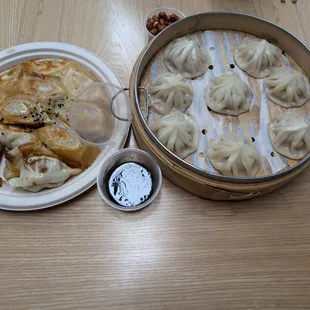 Pan fried and steamed dumplings
