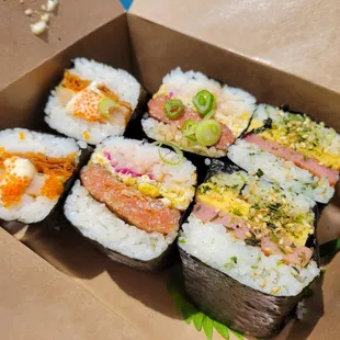 Various Musubis: Shrimp &quot;Ha Gao&quot;, Longanisa, Spam &amp; Tomago