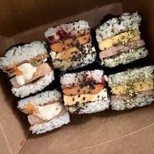 Shrimp &quot;Ha Gao&quot; Musubi | Miso Tofu Musubi | Spam Tamago Musubi