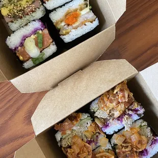 Sampler and KBJ Beef Musubi