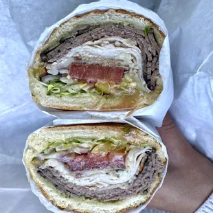 Perfectly cut in half for Miss Tomato's BBQ Sandwich