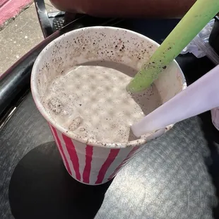 Cookies and cream shake, large straw