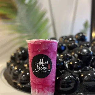 Lychee Dragon Fruit Green Tea Slush with coco lychee jelly 50% sweet