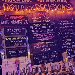 Some of the beers on tap and cans of seltzers.