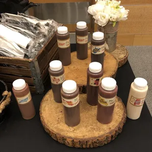 Variety of bbq sauce. The Tupelo Honey Heat is my favorite!