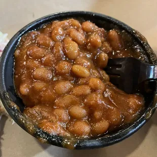 Mouth watering baked beans w/brisket.