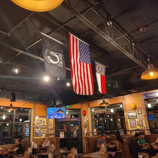 american flag hanging from the ceiling