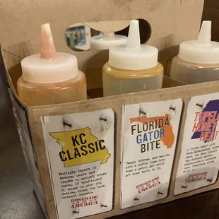 a box of ketchup and condiments