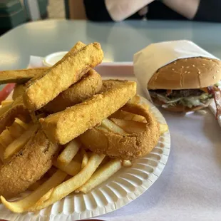 Mixed sides which has fries, onion rings, and zucchini...you can upgrade to this.