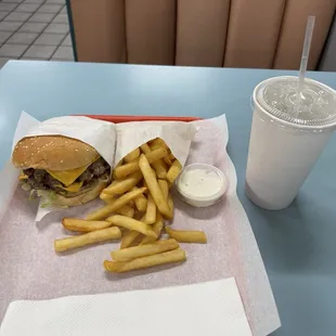 Double cheeseburger combo with fries and a drink