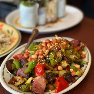 two plates of food on a table