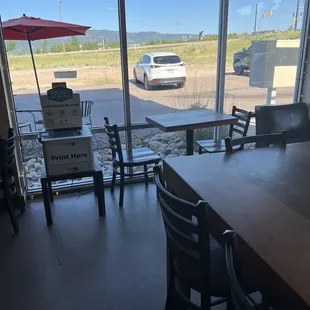 Printer available, with a view of the mountains