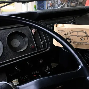 Our signature Bug Blend inside the Mission VW Delivery Van
