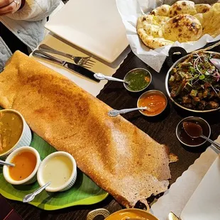 Cheese dosa, paneer tikka masala, okra. All tasty!