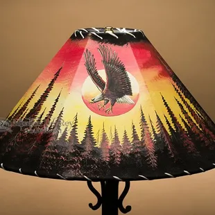 Hand painted genuine leather lamp shades are perfect for southwest lamps and western lighting.