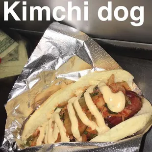 a hot dog and french fries