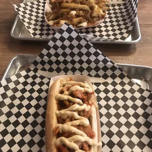 Amazing place! Buddy and I had the Jeepny, Kim Dog, Dogijuku, and poutine. The were all delicious!  Really cool layout inside too.