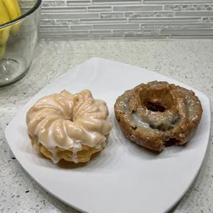 In town today and stopped by my favorite donut shop to get a. Vanilla French Cruller &amp; Blueberry old fashion! Delicious! Good job guys!